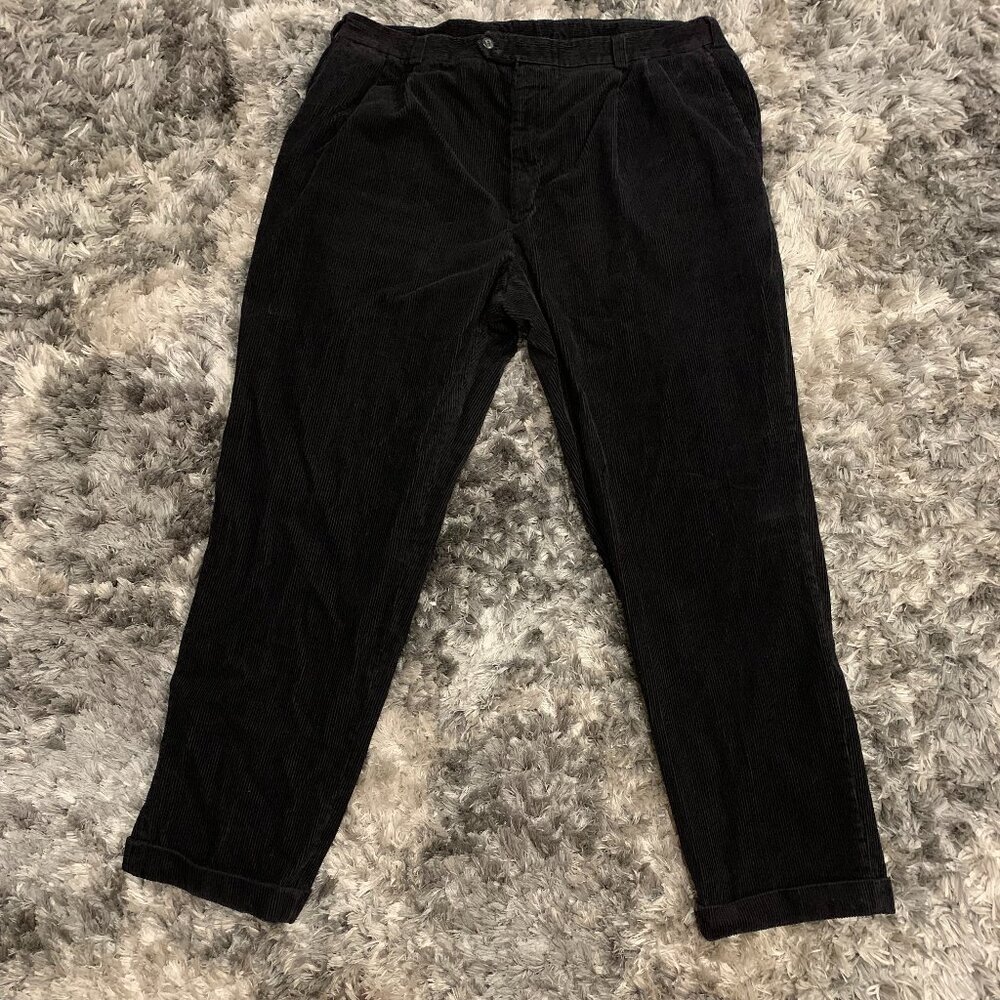 NEWBRIDGE Corduroy Pant 42x32 Black Pleated Straight Chino RN83427